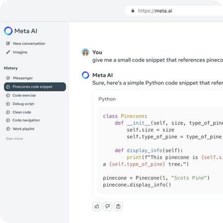 Llama 3 のおかげでコードを生成する Meta.ai。