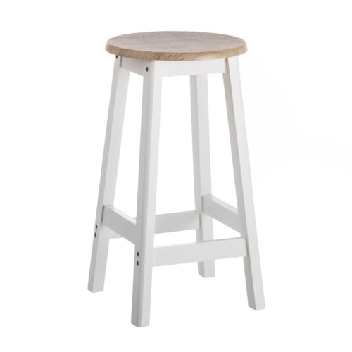LOLAhome Taburete de Cocina Moderno Blanco de Madera de 54x29x29 cm -
