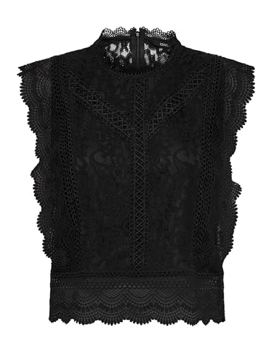 Only ONLKARO S/L Lace Top WVN, Camiseta sin Mangas De Las Mujeres, Black