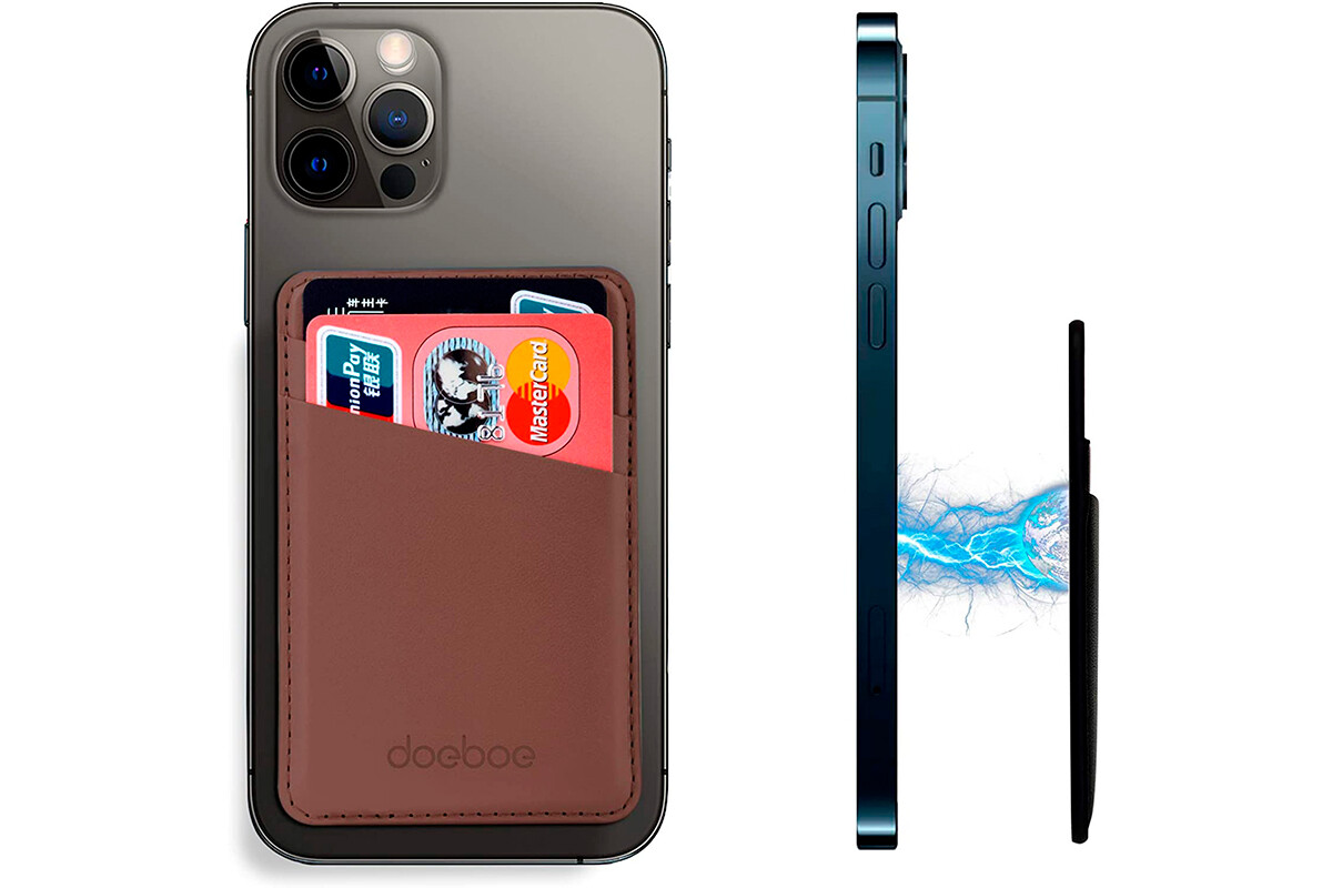 Tarjetero Adhesivo Magnético Para IPhone - Ultra Fino, De Cuero Sintético, Con Banda Elástica. Lleva Tus Tarjetas Pegadas Al Móvil.