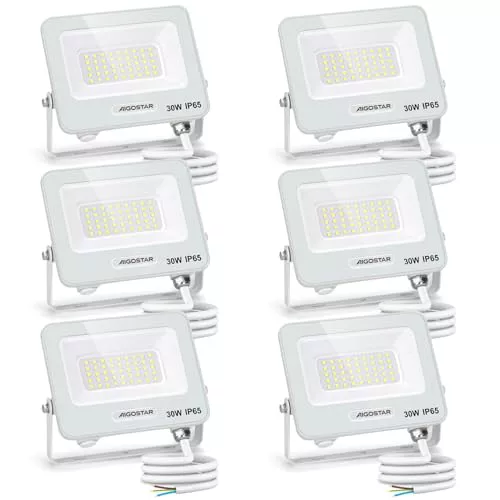 Aigostar Foco LED Exterior 30w, 2450LM Foco Proyector LED, IP65 Impermeable Luz de Seguridad, Luz blanca 6500K Luces led exterior, Para Jardín, Patio, Garaje, Paquete de 6