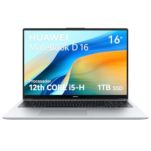 HUAWEI Laptop Thin & Light MateBook D 16 Intel 12th Core i5-12450H 16GB+1TB Win11, Type-C Fast Charging, Fingerprint, Plateado