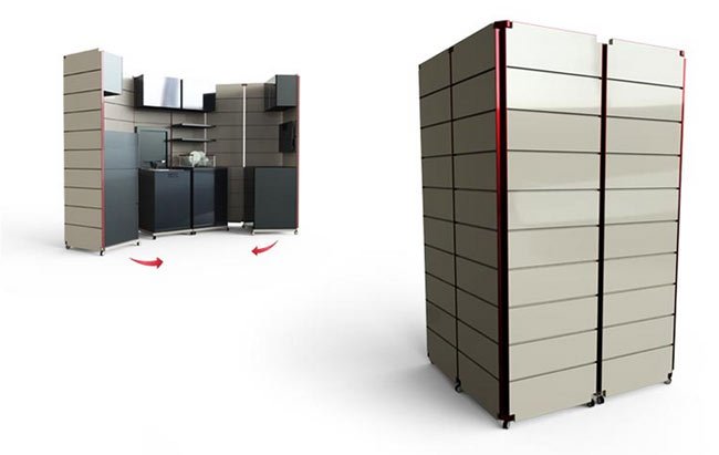 Una cocina compacta y plegable sobre ruedas