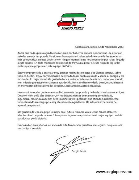 Carta Checo Pérez McLaren