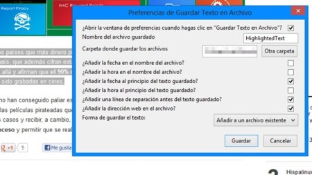 Guarda el texto que selecciones en Firefox en un archivo con "Save Text to File"