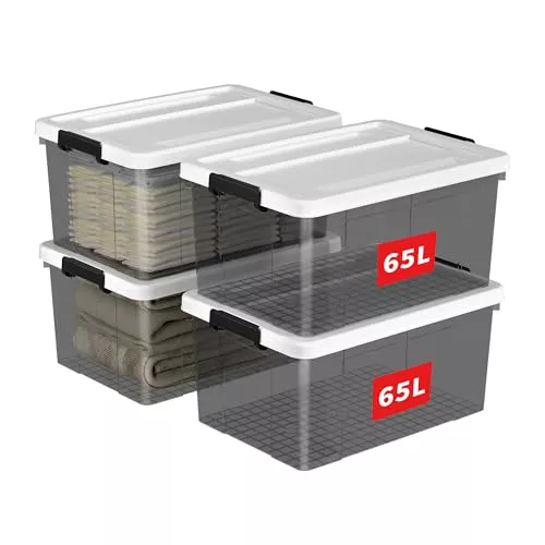 Cetomo 65L*4 Caja de Almacenamiento, Caja de Plástico con Tapa y Cierre Seguro