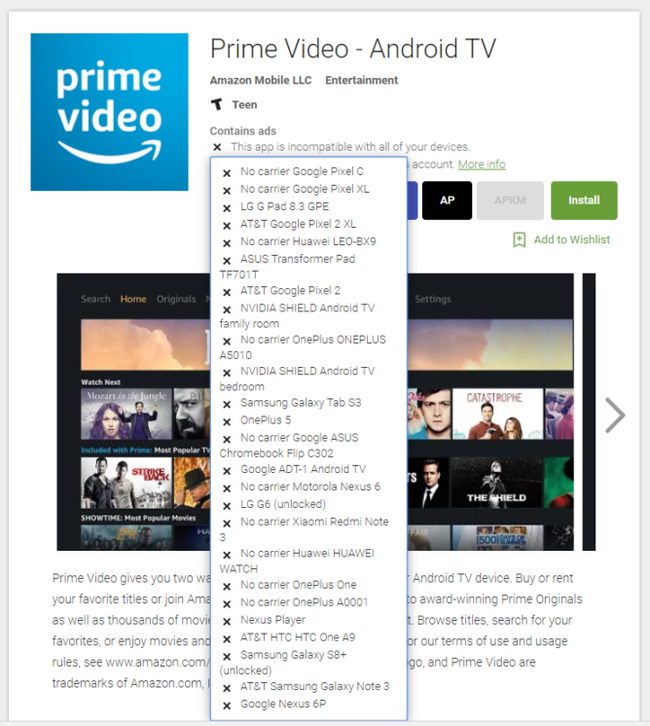 Amazon Prime Video incompatible Android TV