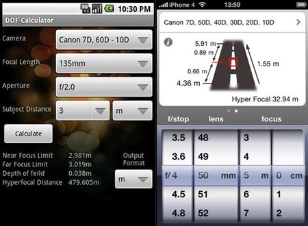 DoF Calculator y Simple DoF Calculator. Calcula la profundidad de campo en Android y iOS