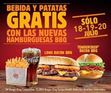 Bebida y patatas gratis al probar lo nuevo de Burger King: 18, 19 y 20 de julio