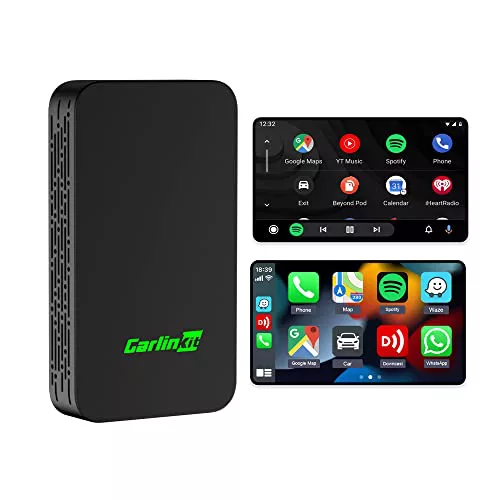 Carlinkit Adaptador inalámbrico 5.0 CarPlay y Android Auto 2 en 1, para coches con cable Apple CarPlay o Android Auto con cable, (año de modelo: 2017 a 2024), compatible con asistente de voz