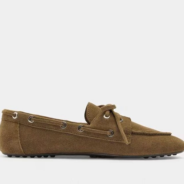 Mocasines de mujer de piel con cordones en liso

