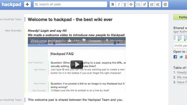 HackPad, a medio camino entre Google Docs y un wiki