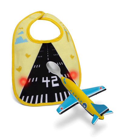 Cuchara avión y babero pista con luces LED