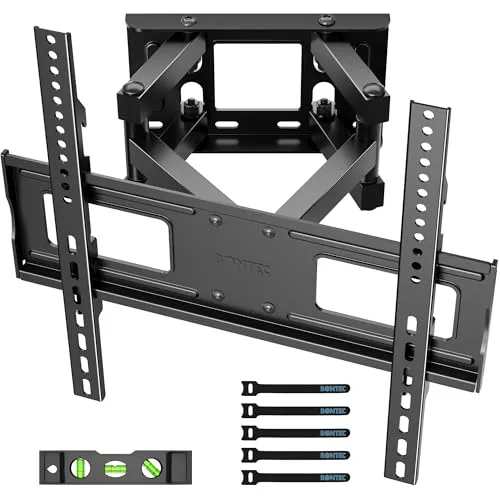 BONTEC Soporte TV Pared para Pantallas Planos y Curvos de 23-70 Pulgadas, Soporte Pared TV Inclinable y Giratorio, con Doble Brazo de Movimiento Completo, MAX VESA 400x400mm