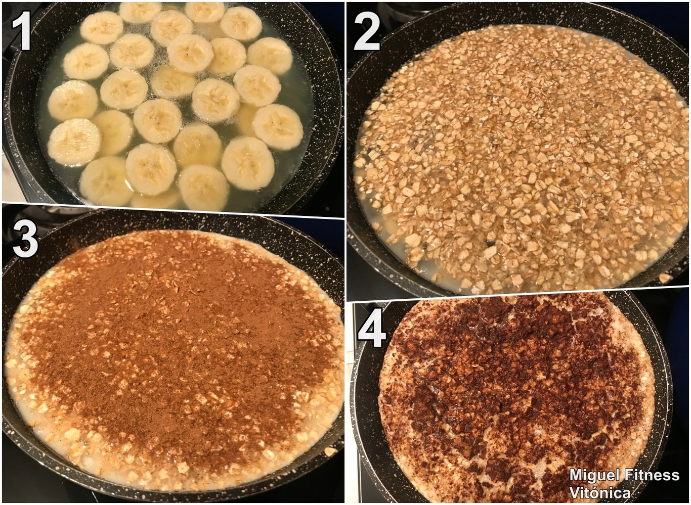 Tortilla de clara de huevo, avena y plátano. Receta