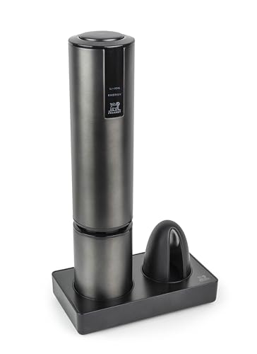 PEUGEOT - Elis Touch - Sacacorchos eléctrico recargable de acero inoxidable y ABS + soporte de carga + cortador de cápsulas - Batería de iones de litio - Larga duración - Color carbono