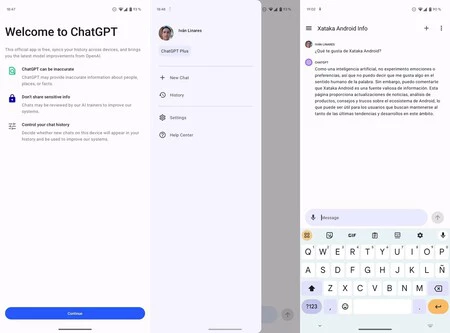Android スマートフォンでの ChatGPT アプリのインターフェイスは次のようになります。