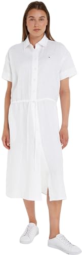 Tommy Hilfiger Vestido camisero Mujer Leinen Midi Shirt Dress corte hasta la rodilla, Weiß (Blanco), 36