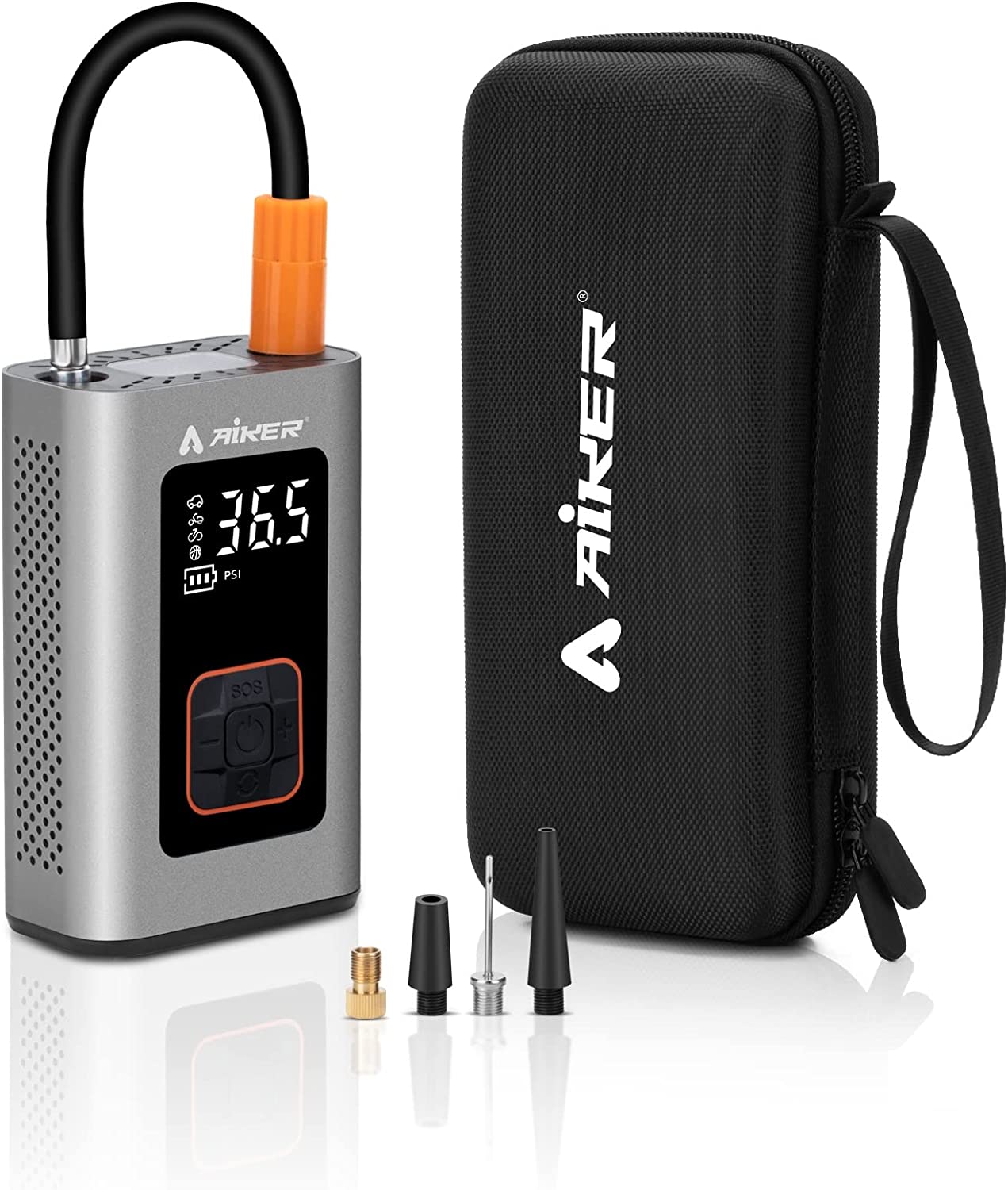 AIKER Compresor Aire Portatil,2X Inflado Más Rápido 150PSI Chip de alto Rendimiento SOS lámpara Cuerpo de Aleación de Aluminio inflador Ruedas Coche Para Automóviles/Motocicletas/Pelotas/Bicicletas