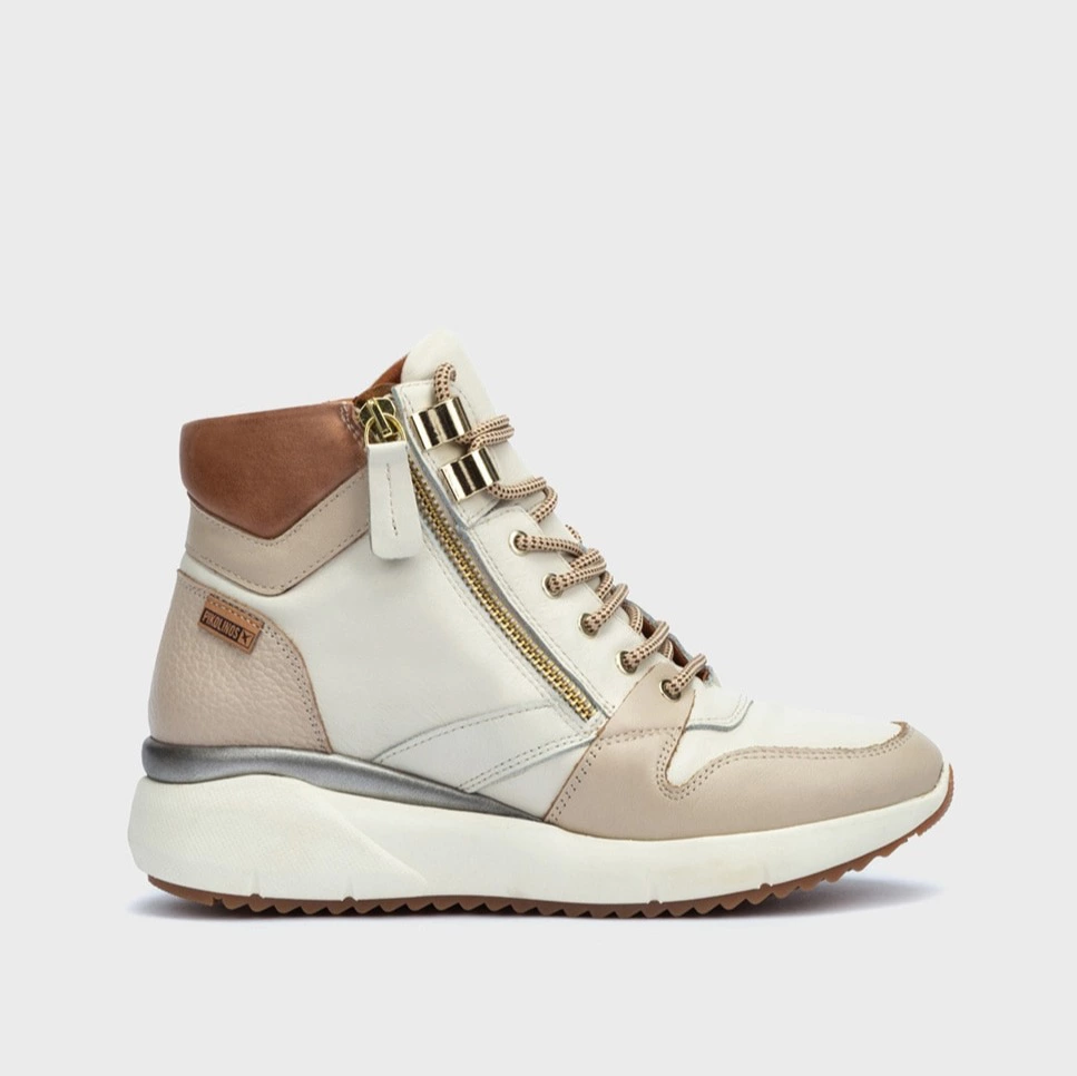 Pikolinos - Botines de mujer de piel con cordones, cremallera lateral y plantilla extraíble.