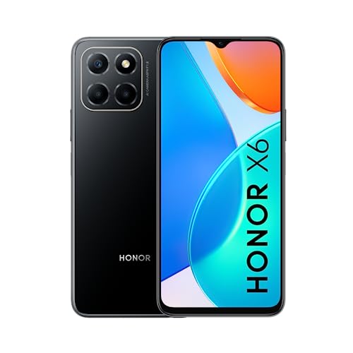 HONOR X6 Smartphone, Telefono Móvil de 4+64GB, Soporta Memoria Externa hasta 1TB, Cámara Triple 50MP, Procesador Helio G25 de 8 Núcleos, Batería 5000 mAh, Pantalla 6,5", Dual SIM, Android 12, Negro