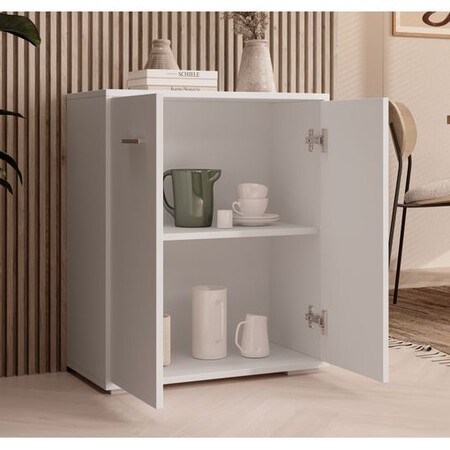 Aparador Pequeño 2 Puertas | Armario Multiuso | Mueble Auxiliar | 60x71x30cm | Modelo Lander L2 | Color Blanco