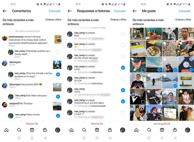 Cómo borrar varias fotos, comentarios o 'me gusta' de Instagram a la