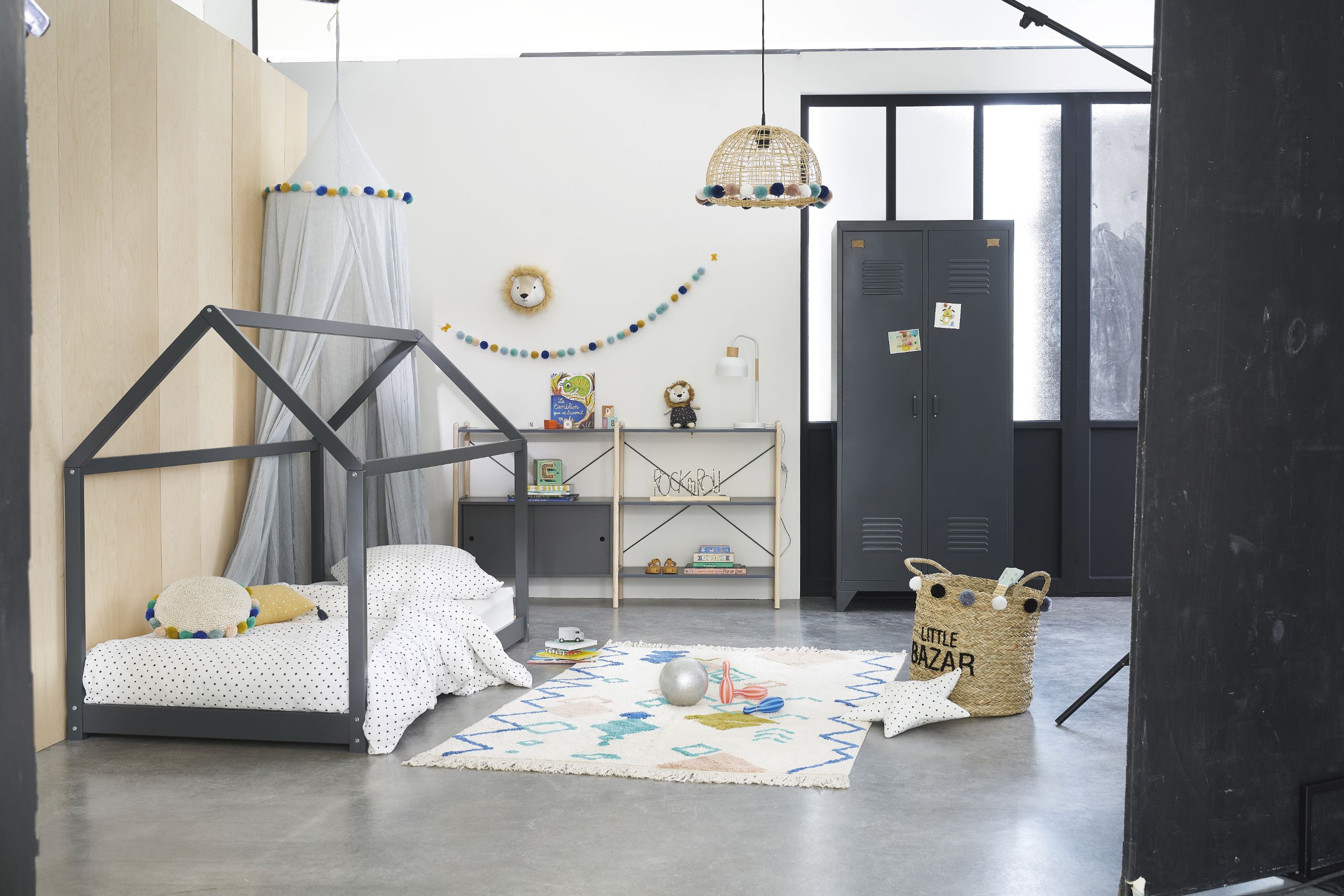 Cama casita infantil de pícea gris antracita 90 x 190 cm