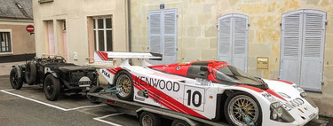 A falta de camión, un Bentley Blower de 1929 bien sirve para tirar de un Porsche 962 