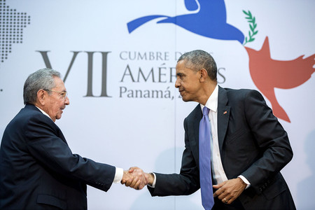 Handshake Between The President And Cuban President Raul Castro