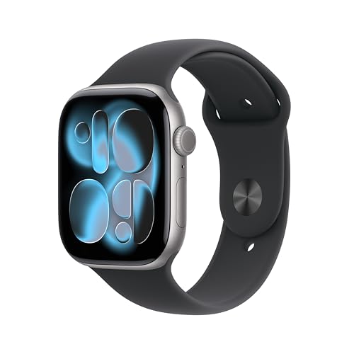 Apple Watch Series 11 GPS con Caja de Aluminio en Gris Espacial de 46 mm y Correa Deportiva Negra-Talla M/L.Calidad del Sueño,monitores de entreno y Salud,Pantalla Siempre Activa, Resistencia al Agua