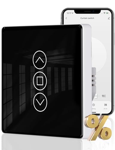 MOES Interruptor de Persianas Inteligente WiFi 2.5D, Control de Persianas con Ajuste de Porcentajes, Temporizador y Control por Voz, Compatible con Alexa y Google Home, Requiere Cable Neutro Negro