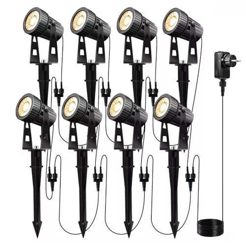 Set x8 focos de jardín LED de luz de jardín blanco cálido COB