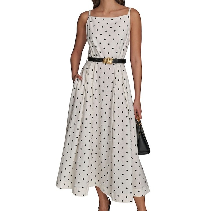 Donna Karan New York - Vestido de lunares con escote recto.