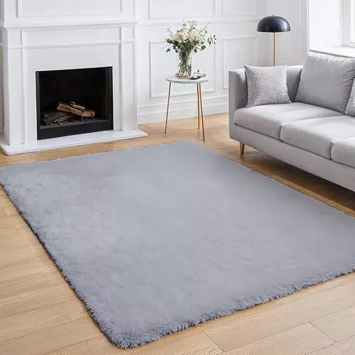 BEIMO Alfombra Pelo Largo, Shaggy Moderna Alfombras Salón, Suave, Antideslizante, No Pierde Pelo Alfombra para Dormitorio, Habitacion, Gris, 80x150cm