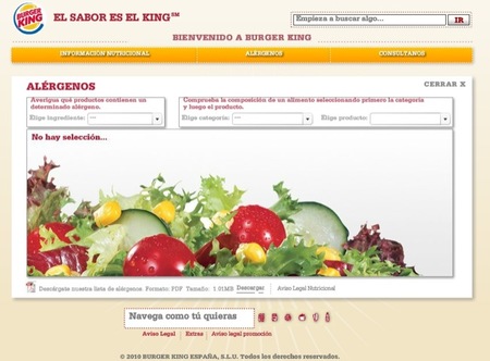 Burger King tiene un sitio en Internet lleno de información para alérgicos