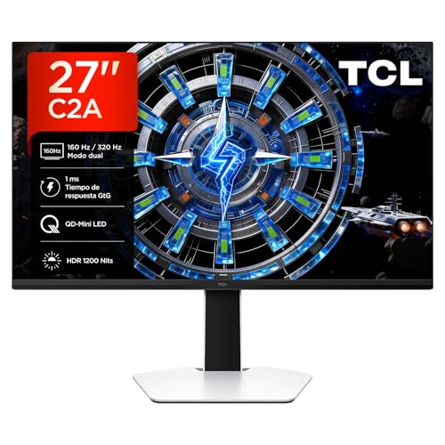 TCL 27C2A Monitor Gaming 27 Pulgadas QD-Mini LED 4K UHD 160Hz, 320Hz FHD, 1200 nits, 1ms, AMD FreeSync Premium