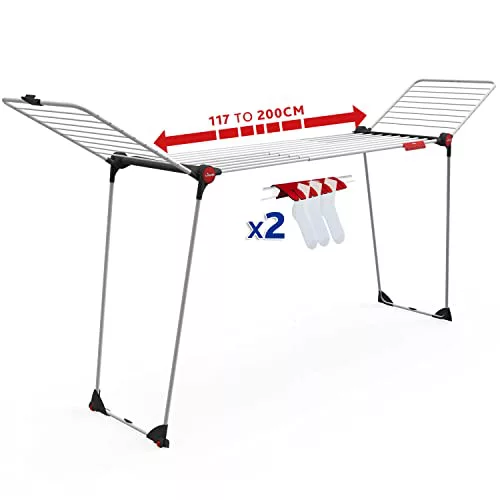 Vileda Infinity Flex, Tendedero Grande, Estante Telescópico Extensible, Secadora ya Montada, Alas Altas