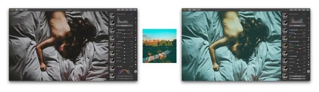別の写真をカラースタイルとして適用した後の写真の前後。