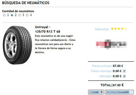 Cochombo, oferta de neumáticos