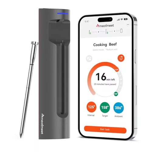 Meatmeet S Pro - Termómetro inalámbrico para carne con Bluetooth, 6 sensores de temperatura funcionan al mismo tiempo, precisión ± 0,1 °C, control de aplicaciones con temporizador y alarma, IP69
