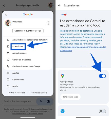 Maps Gemini Activar Extensiones