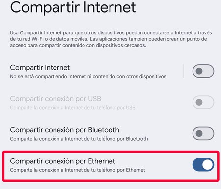 Ethernet Compartir Internet Android