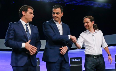 Albert Rivera Pedro Sanchez Y Pablo Iglesias Antes Del Debate