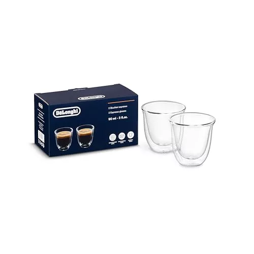 De'Longhi Juego de 2 vasos de Vidrio templado de espresso DLSC310 de doble pared, 2 piezas (paquete de 1)