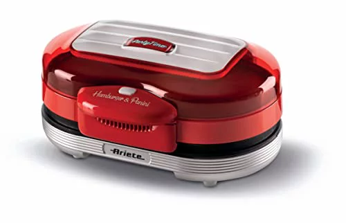 Ariete Hamburger Maker 205; rojo; 1200 W, Doble placa antiadherente, 2 compartimentos, Fácil de limpiar,