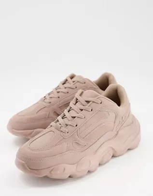 Zapatillas de deporte rosas con suela gruesa de antelina de ASOS DESIGN