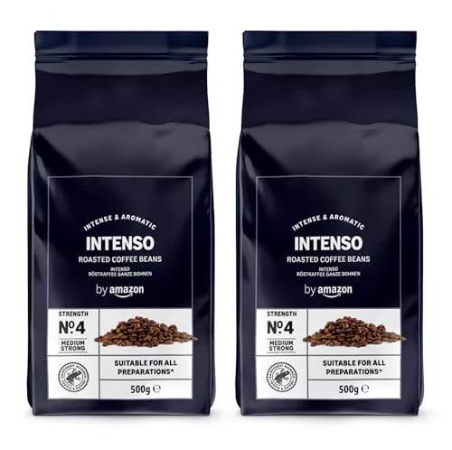by Amazon Granos de Café Intenso, Tostado Ligero, 1kg (2 Paquetes de 500g), Certificado por Rainforest Alliance