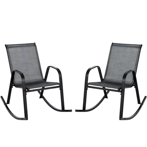 COSTWAY 2 Mecedoras Jardin Exterior, Mecedora Jardin Exterior con Asiento Textilene, Balanceo Suave, 91 x 62 x 86 cm, Carga 150kg, Terraza Patio Jardin (Negro)