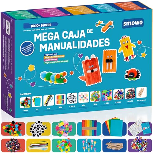 Smowo® Kit Creativo de Manualidades DIY para Niños y Niñas – Caja de Materiales Coloridos con Ideas y Proyectos de Artesanía Infantil